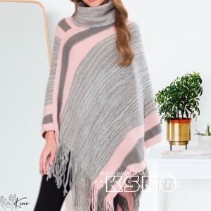 62. Soft Pink & Gray Turtle Neck Poncho